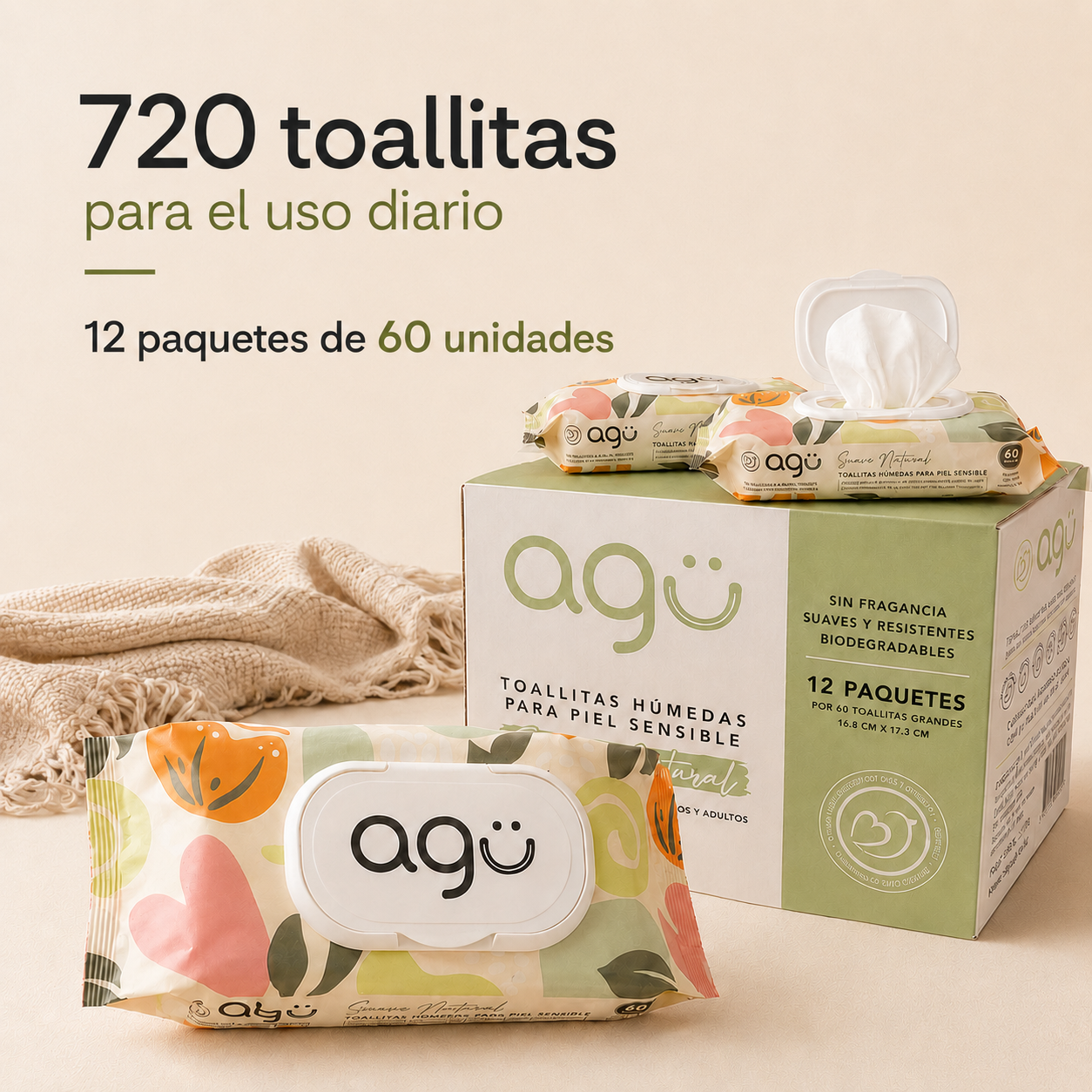 Colección Renacer 12 Paquetes de 60 Toallitas Húmedas (720 Toallitas)