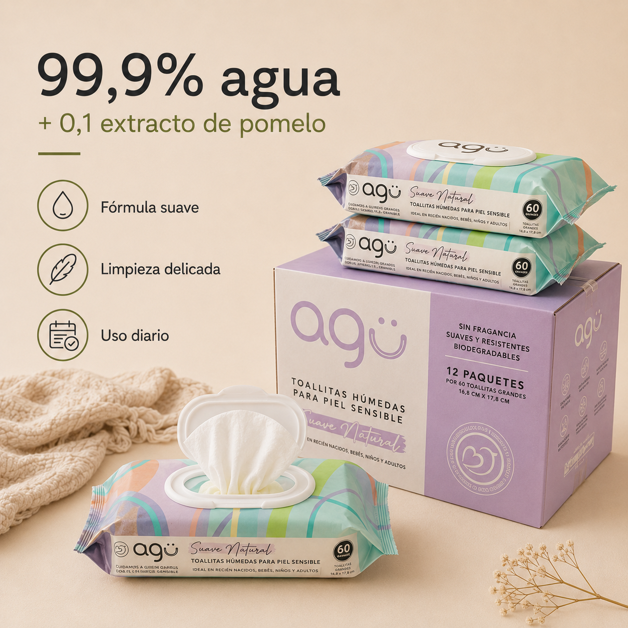 Colección  Arcoíris 12 Paquetes de 60 Toallitas Húmedas (720 Toallitas)